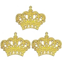 Kleenplus 3pcs. Gold King Queen Crown Sew Iron on Embroidered Patches Cartoon Fashion Sticker Craft Projects Accessory Sewing DIY Emblem Clothing Costume Appliques Badge