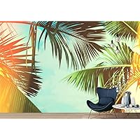 PVC Wallpaper Coconut palm tree under blue sky Vintage Travel card Vintage effect Peel & Stick Wallpaper Self-Adhesive Contact Paper Wall Poster Sticker Wall Mural Home Decor for Living Room