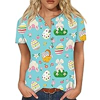 Womens Casual Tops Summer Button Up Henley Button Down Shirt with Pocket 3D Graphic Print Blouses Plus Size Outfits