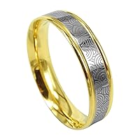 Men Titanium Ring Dome Anniversary Wedding Ring Two Tone Silver and Gold 6mm Size 3.5-16.5