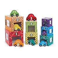 Melissa & Doug Nesting and Sorting Garages and Cars With 7 Graduated Garages and 7 Stackable Wooden Cars - FSC Certified