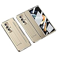 Case for Samsung Galaxy Z Flod 3/Z Fold 4, 360 Degree Electroplated Phone Case, with Screen Protector Full Hinge Protection Metal Stand Case,Z Fold 3,Gold