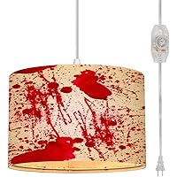 Plug in Pendant Light Bloody Stains Splashes Halloween Pattern Picture Watercolour Hanging Lamp with Plug in Cord 16.4 ft Fabric Shade Dimmable Hanging Light for Living Room Kitchen Bedroom