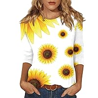 Shirts for Women,Round Neck Vintage Print Graphic Shirt Womens 3/4 Sleeve Tops Going Out Tops for Women