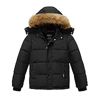 wantdo Boy Winter Ski Jacket Waterproof and Fleeced Puffer Jacket with Removable Hood Black Size 8