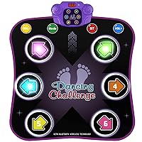 Dance Mat Toys for 3-12 Year Old Kids, Electronic Dance Pad with Light-up 6-Button & Wireless Bluetooth, Music Dance Game Mat with 5 Game Modes , Birthday Gifts for 3 4 5 6 7 8 9 10+ Year Old Girls