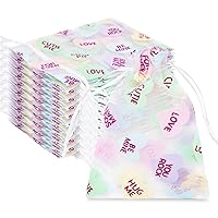 Whaline 80Pcs Valentine's Day Organza Bags Drawstring Conversation Heart Sheer Gift Bags Colorful Jewelry Gift Bags Candy Treat Bags for Wedding Anniversary Party Favor Supplies