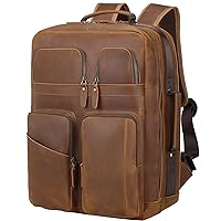 TIDING 17.3 Inch Full Grain Leather Laptop Backpack for Men Multi Pockets Casual Daypack Travel Rucksack