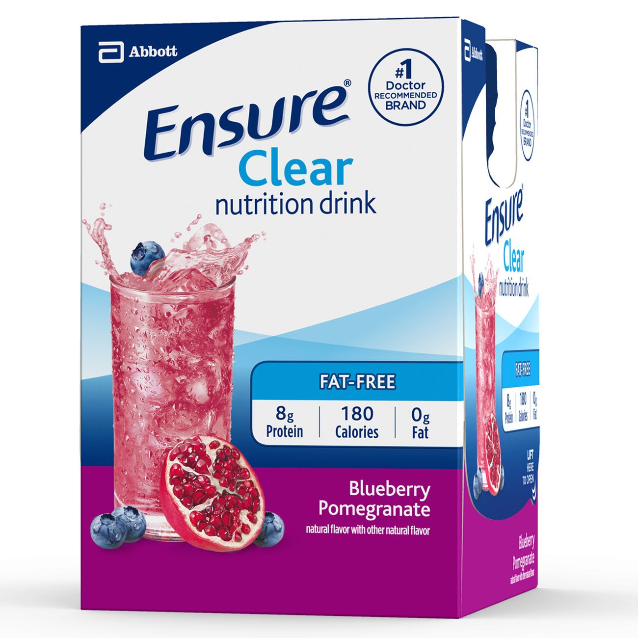 Ensure Clear Nutrition Drink, 0g fat, 8g of protein, Blueberry Pomegranate, 10 Fl Oz (Pack of 12)