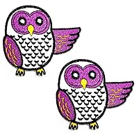 Kleenplus 2pcs. Purple Owl Wild Cartoon Cute Patch Embroidered Birds Iron On Badge Sew On Patch Clothes Embroidery Applique Sticker Fabric Sewing Decorative Repair