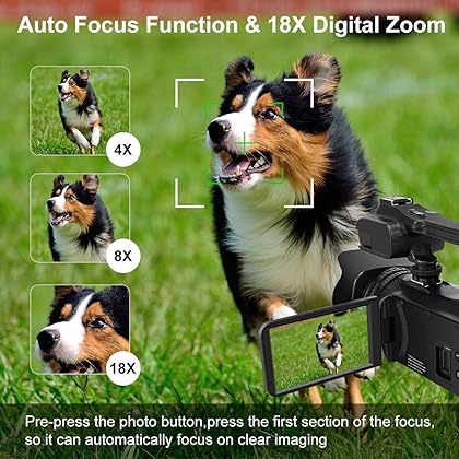 Video Camera 4K HD Auto Focus Camcorder 48MP 60FPS 30X Digital Zoom Camera for YouTube LED Function 4500mAh Battery with Handheld Stabilizer, Remote Control,Microphone and 64G SD Card