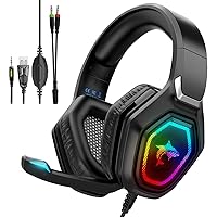 Gaming Headset with Mic & LED Light Noise Cancelling Over Ear Headphones for Nintendo Switch PS4 PS5 PC Xbox One Laptop Phones,50MM Speaker Driver,Stereo Sound Headset with Microphone
