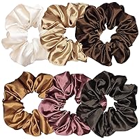 6 Pcs Satin Silk Hair Scrunchies Soft Hair Ties Fashion Hair Bands Hair Bow Ropes Hair Elastic Ponytail Holders Hair Accessories for Women and Girls (4.5 Inch, Classic color)