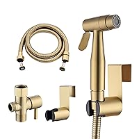 Brushed Gold Bidet Sprayer for Toilet, Senhozi Stainless Steel Spray Head with Jet Spray and Soft Spray Modes, Bathroom Handheld Spray for Cloth Diaper Sprayer, Bathing Pets, Feminine Wash