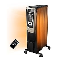 PELONIS Champagne Oil Filled Radiator Heater with Remote and Thermostat, 5 Temperature Settings for indoor use Large Room, Energy Efficient Electric Space heater with Safety Features