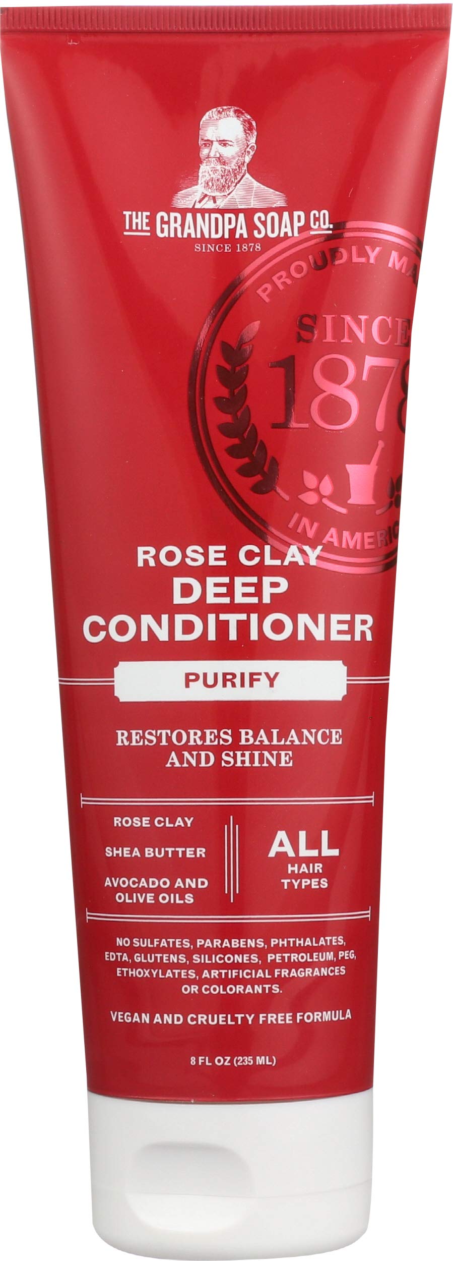 Rose Clay Deep Conditioner by The Grandpa Soap Company | Unisex | Rose Clay, Shea Butter & Avocado and Olive Oils | All Hair Types | | Clean Shampoo |Vegan & Sulfate-Free | 8 Fl. Oz. Tube