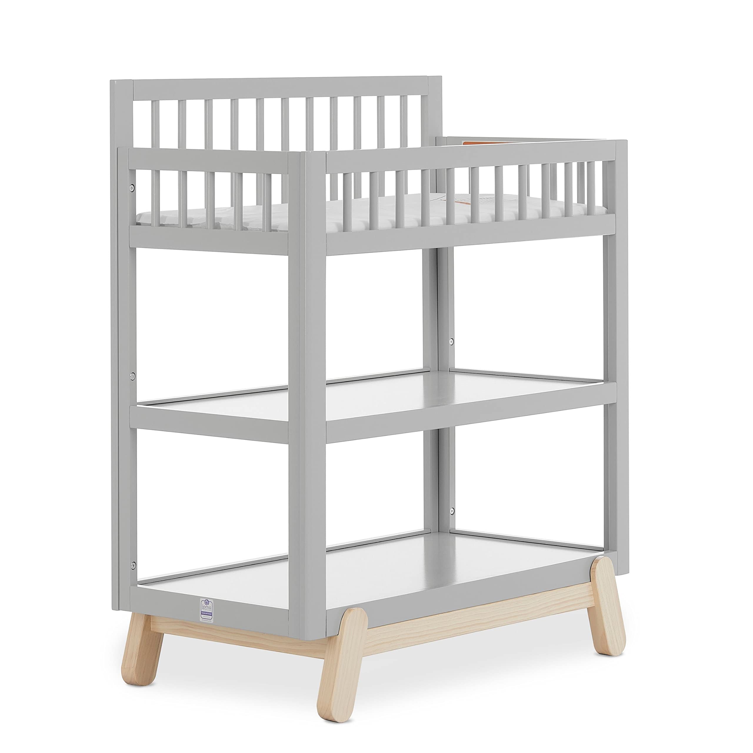 Dream On Me Hygge Changing Table in Pebble Grey Oak, Greenguard Gold & JPMA Certified, Comes with Safety Belts & 1” Changing Pad, Easy to Clean, Safe Wooden Furniture
