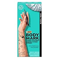 BIC Temporary Tattoo Markers for Skin, Black, Mixed Tip, 12-Count Pack, Skin-Safe*, Cosmetic Quality