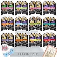 Sheba Cat Food Variety Pack, Sheba Wet Cat Food Cuts in Gravy Variety and Pate, Beef, Chicken, Salmon, Turkey, Tuna, White Fish 24 Servings | 12 Pack Bundle with Larasbundle Sticker and Toy