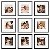 12x12 Picture Frame Set of 9, Display Pictures 8x8 with Mat or 12x12 without Mat, Multi Collage Gallery Square Photo Frames for Wall or Tabletop, Black
