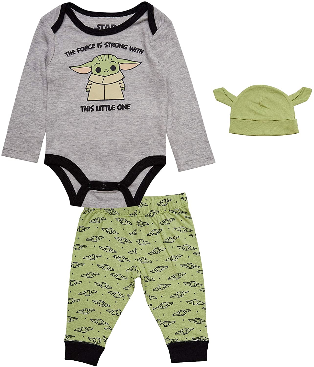 STAR WARS The Mandalorian Baby Boys Bodysuit, Pants and Hat Clothing Set - Baby Yoda Baby Clothes