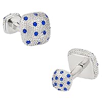 Double Sided Blue Crystal Pave Silver Cufflinks with Presentation Box