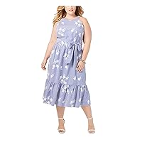 Jessica Howard Plus Size Womens Embroidered Gingham Halter Neck Dress