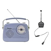 D216 Radio Portable Vintage Shortwave AM FM BT Speaker MP3 Player Radio(Blue) and AN03 Shortwave FM Reel Antenna Telescopic External Antenna Enhance Radio Signal Reception