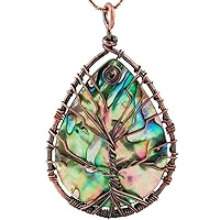 TUMBEELLUWA Tree of Life Pendant Abalone Shell Handmade Copper Wire Wrapped Necklace Assorted Shapes Women Jewelry