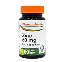 Zinc 50mg, Immune Support Supplement, Antioxidant for Male Health, Acne, Elemental Mineral Zinc Chelated Gluconate, Easy to Swallow, 60 Tablets, by Pharmatech®