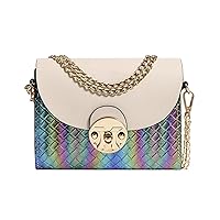RARITYUS Gradient Holographic Leather Crossbody Bag for Women Fashion Woven Shoulder Handbag Clutch Purse with Chain Strap