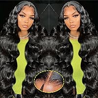 Glueless Wigs Human Hair Pre Plucked Pre Cut Body Wave Lace Front Wigs Human Hair Pre Plucked Wear and Go Glueless Wig 4x4 Closure 18 Inch