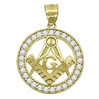 10k Gold CZ Cubic Zirconia Simulated Diamond Mens Masonic Height 31.1mm X Width 22.8mm Religious Charm Pendant Necklace Jewelry Gifts for Men
