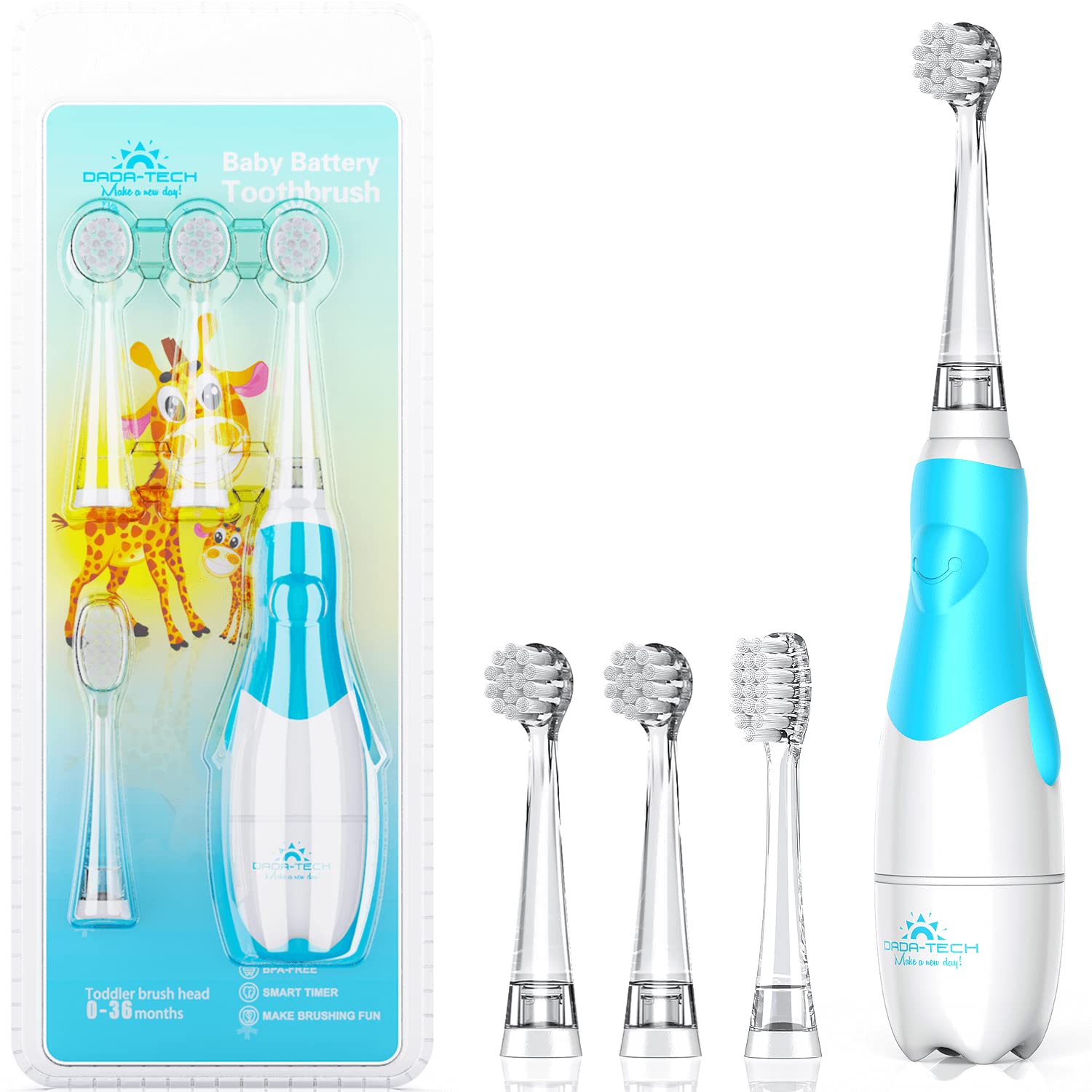 DADA-TECH Baby Electric Toothbrush Blue Ages 0-3 Years, Sonic Toothbrush Blue for Adult and Kids