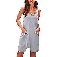 Omoone Overall Shorts for Women Summer Short Overalls Rompers Loose Fit Stretchy Harem Jumpsuits