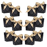 WantGor Gift Bags with Handles .66x6.3x2.76 Paper Party Favor Bag Bulk with Bow Ribbon Birthday WeddingBridesmaid Celebration Present Classrooms Small- 12 Pack Matte Black