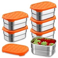 6 Pcs Stainless Steel Snack Containers for Kids, 8oz Food Containers with Silicone Lids Portable Reusable Metal Toddler Lunch Box for Daycare and School Storage Supplies(Orange)