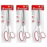SINGER 00445 8-1/2-Inch, 3-Pack Fabric Scissors with Comfort Grip, Red & White, 3 Count