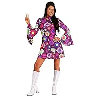 Flower Power Groovy Costume for Women, Retro 60s 70s Hippie Outfit, Disco Dress for Dress-Up & Halloween
