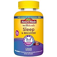 Nature Made Wellblends Sleep and Recover, Sleep Aid with Melatonin 3mg to Support Restful Sleep, plus L theanine 200mg and Magnesium Citrate, 44 Gummies