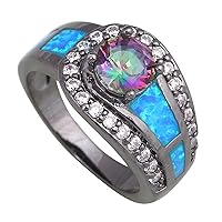 best Fashion women' Ring Pink Rainbow Mystic Topaz Opal Black Gun Plated jewelry Ring size 5 6 7 8 9 R143