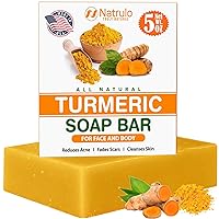 Natural Turmeric Soap Bar for Face & Body – Turmeric Skin Brightening Soap for Dark Spots, Intimate Areas, Underarms – Turmeric Face Wash Reduces Acne, Fades Scars & Cleanses Skin – 5oz Turmeric Bar
