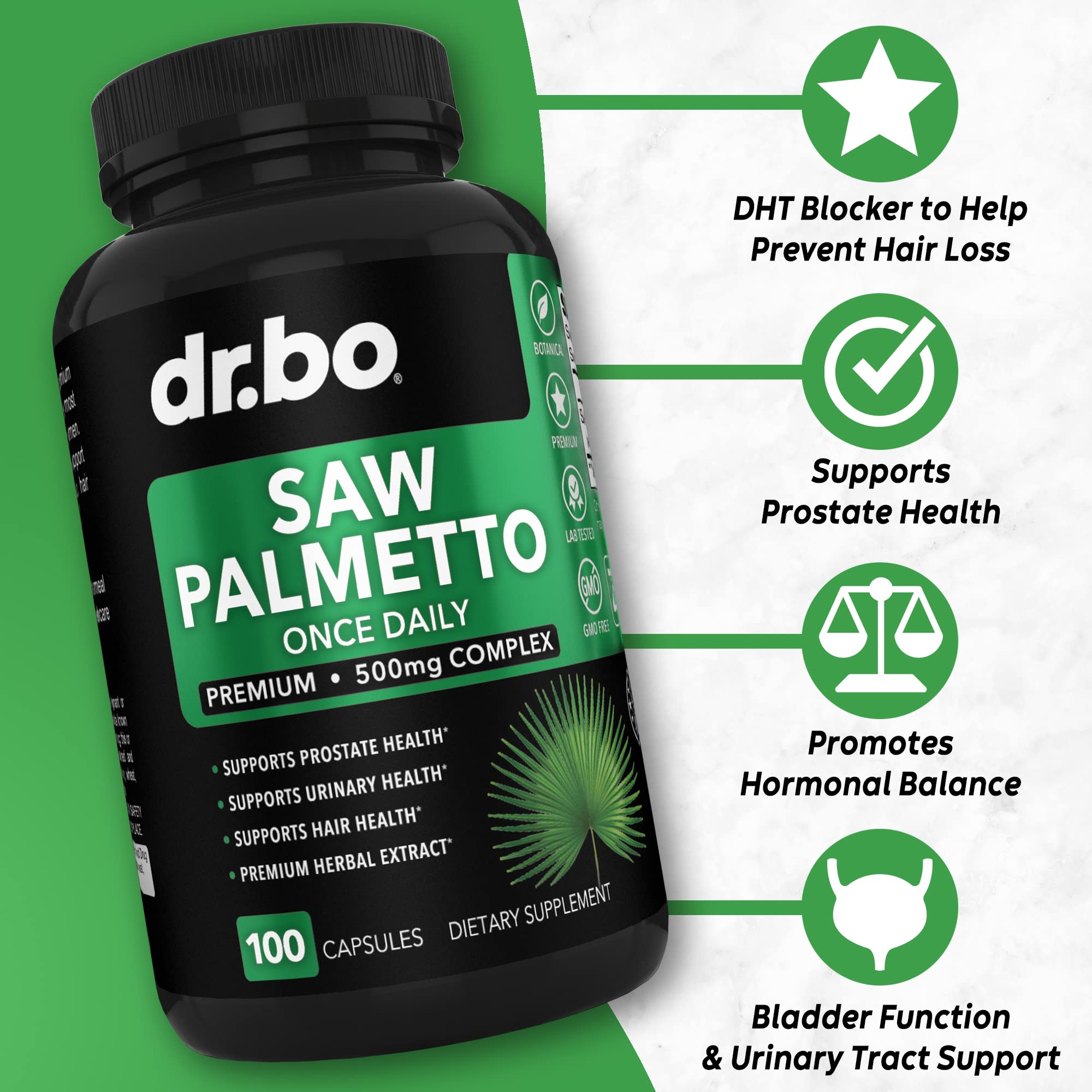 Saw Palmetto for Men Prostate Health - Hair Growth Plus Bladder Control Supplements Complex & DHT Blocker for Women & Men - Pure Saw Palmetto Hair Loss Supplement Support Extract & Urination Pills Aid