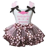 Petitebella Kindergarten Graduate White Shirt Pink Brown Dots Petal Skirt Nb-8y