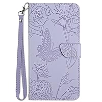 XYX Wallet Case for Samsung S24 Plus, Emboss Butterfly Flower PU Leather Flip Protective Case with Wrist Strap Kickstand for Galaxy S24 Plus 5G, Purple