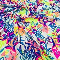 Spandex Fabric 4 Way Full Stretch Neon Floral Print Good for Swimwear Dancewear Continuous Yard x 60 Inches 80% Nylon 20% Spandex (L1E0600528)