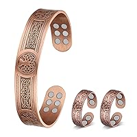 Copper Bracelets & Ring for Women & Men, Lymphatic Drainage Ring and Magnetic Bracelets for Women with 3800 Gauss Ultra Magnets and Sizing Tool