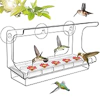 LUJII All One Piece Window Hummingbird Feeder with 5 Strongest Suction Cups, 20 fl.oz Hummer Feeder for Outside, Removable Lift-up Nectar Tray with 5 Feeding Ports, Gift for Bird Lover (Clear)