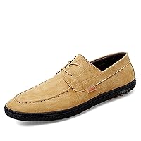 Men's Moc Loafers Genuine Leather Lace up Slip on Shoes Flat Slip Resistant Upper Stitching Loafer Flexible Casual
