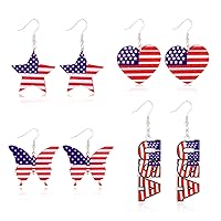 American Patriotic Earrings 4th of July Earrings for Women Acrylic American Flag Dangle Drop Red White and Blue USA Earrings for Independence Day Holiday Accessory Jewelry Gift